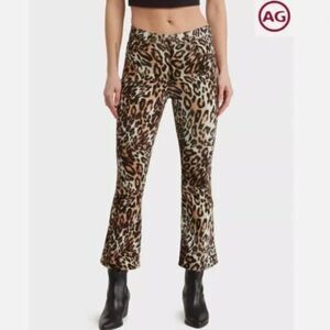 New AG The Quinne Crop High Rise Kick-Flare Pants in Bold Leopard Ivory Dust 25